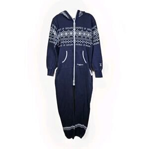 Onepiece of Norway Unisex S Lusekofte Jumpsuit Navy Winter Pajama Hood Zip Front